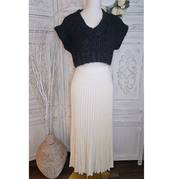 Tuckernuck Ivory Kenley Pleated Knit Elegant Skirt - Picture 2 of 7